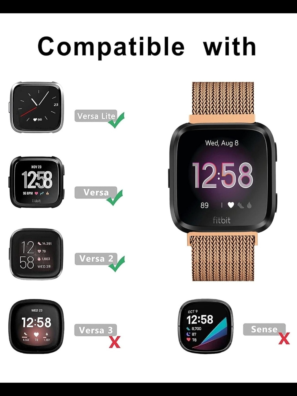 NWT Fitlink Rose Gold Stainless Steel Mesh Band for Fitbit Versa Series